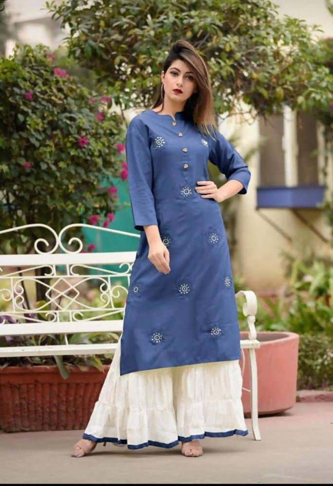 Vamika Blue Embroidery Rayon Party And Casual Wear Kurta Set | Grab2Buy