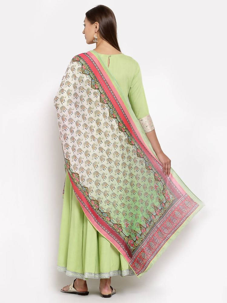 Myshka Women's Green Royan Printed 3/4 Sleeve Round Neck Casual Anarkali Kurta Dupatta Set | Grab2Buy