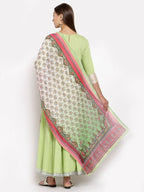 Myshka Women's Green Royan Printed 3/4 Sleeve Round Neck Casual Anarkali Kurta Dupatta Set | Grab2Buy
