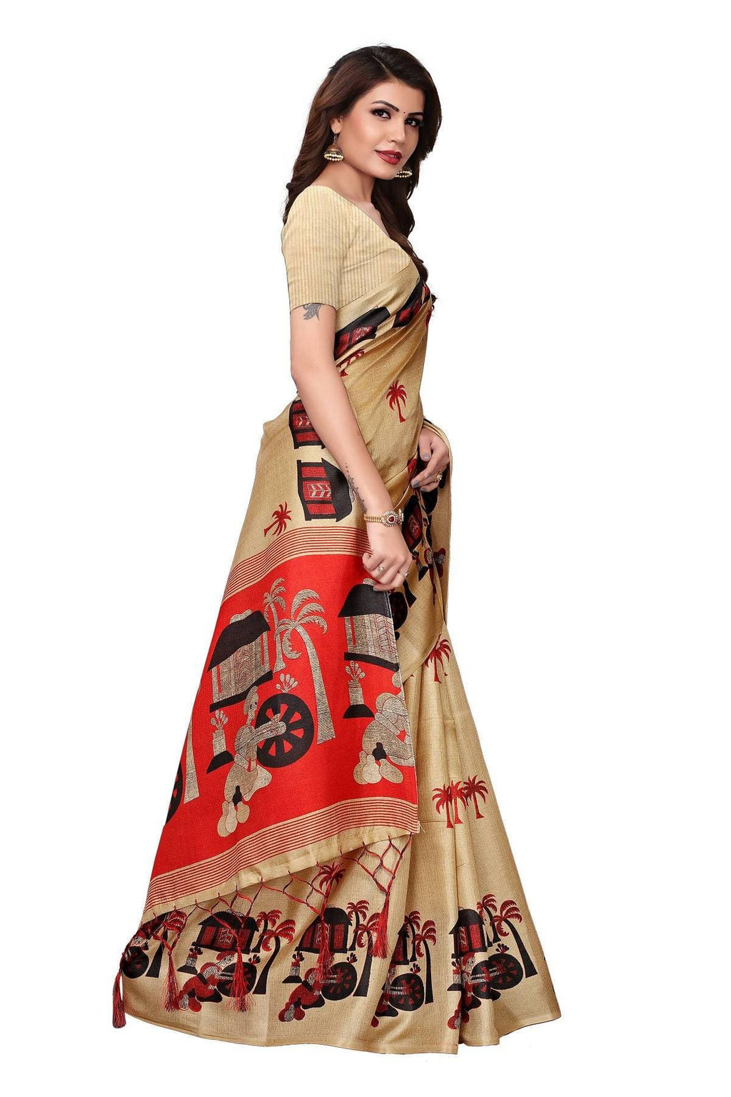 Vamika Kalamkari With Jhalar Khadi Silk Saree in Chiku Color | Grab2Buy
