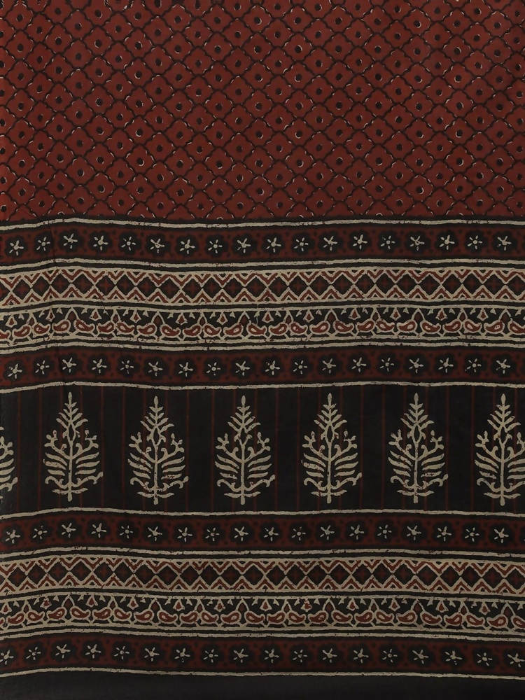 Yufta Women Black & Rust Brown Ethnic Motifs Printed Kantha Work Pure Cotton Kurta Set | Grab2Buy
