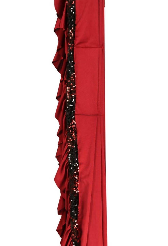Mominos Fashion All Season Wear Olive Red And Black Ruffled Ready To Wear Saree | Grab2Buy