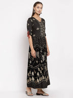 Myshka Women's Green Royan Printed Half Sleeve V Neck Casual Maxi Dress | Grab2Buy