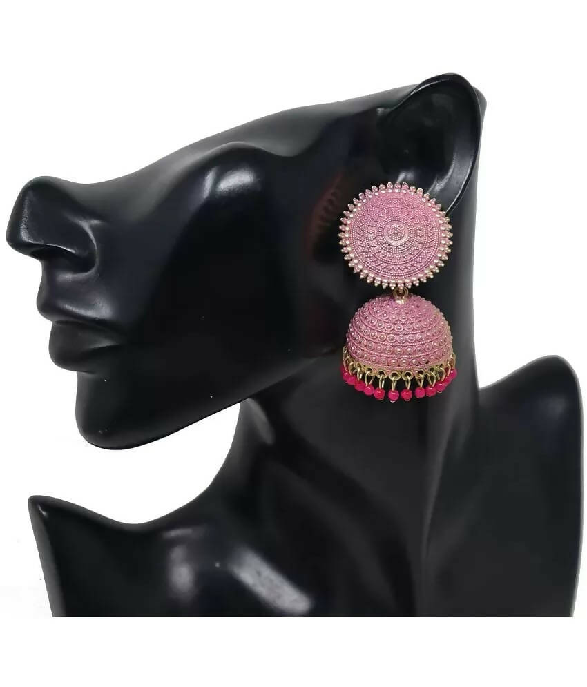 Mominos Fashion Joharkamal Gold-Polished Meenakari Jhumkas For Women & Girls (Magenta) | Grab2Buy