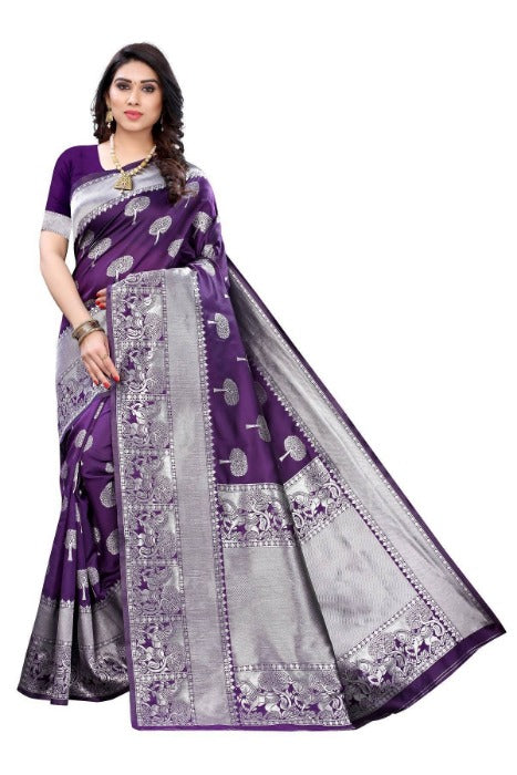 Vamika Banarasi Jacquard Weaving Purple Saree (AMEE PURPLE) | Grab2Buy