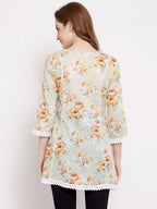 Myshka Women's Off White Cotton 3/4 Sleeve Round Neck Printed Casual Tunic | Grab2Buy