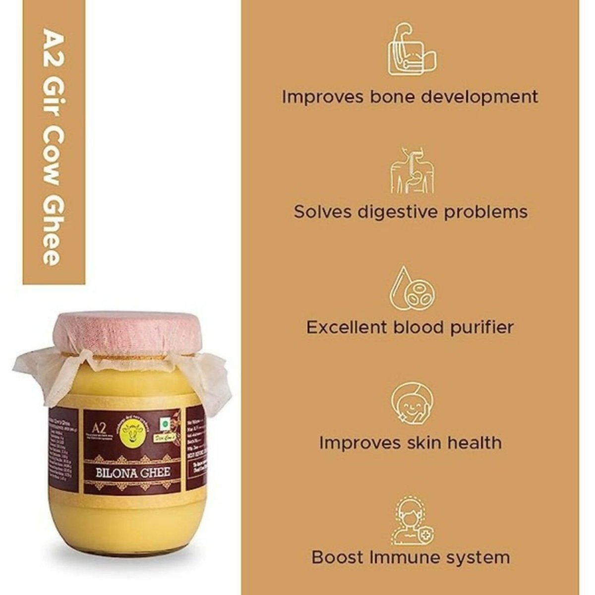 A2 Organics Desi Gir Cow A2 Bilona Ghee | Cultured Ghee | Vedic Bilona Method Ghee | Swadesiicart