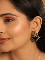 Nuyug 22K Gold Plated Dark Crystal Studded Contemporary Floral Shaped Stud Earrings | Grab2Buy