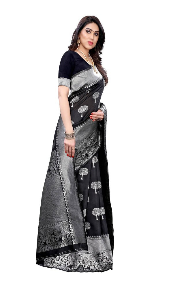 Vamika Banarasi Jacquard Weaving Black Saree (AMEE BLACK) | Grab2Buy