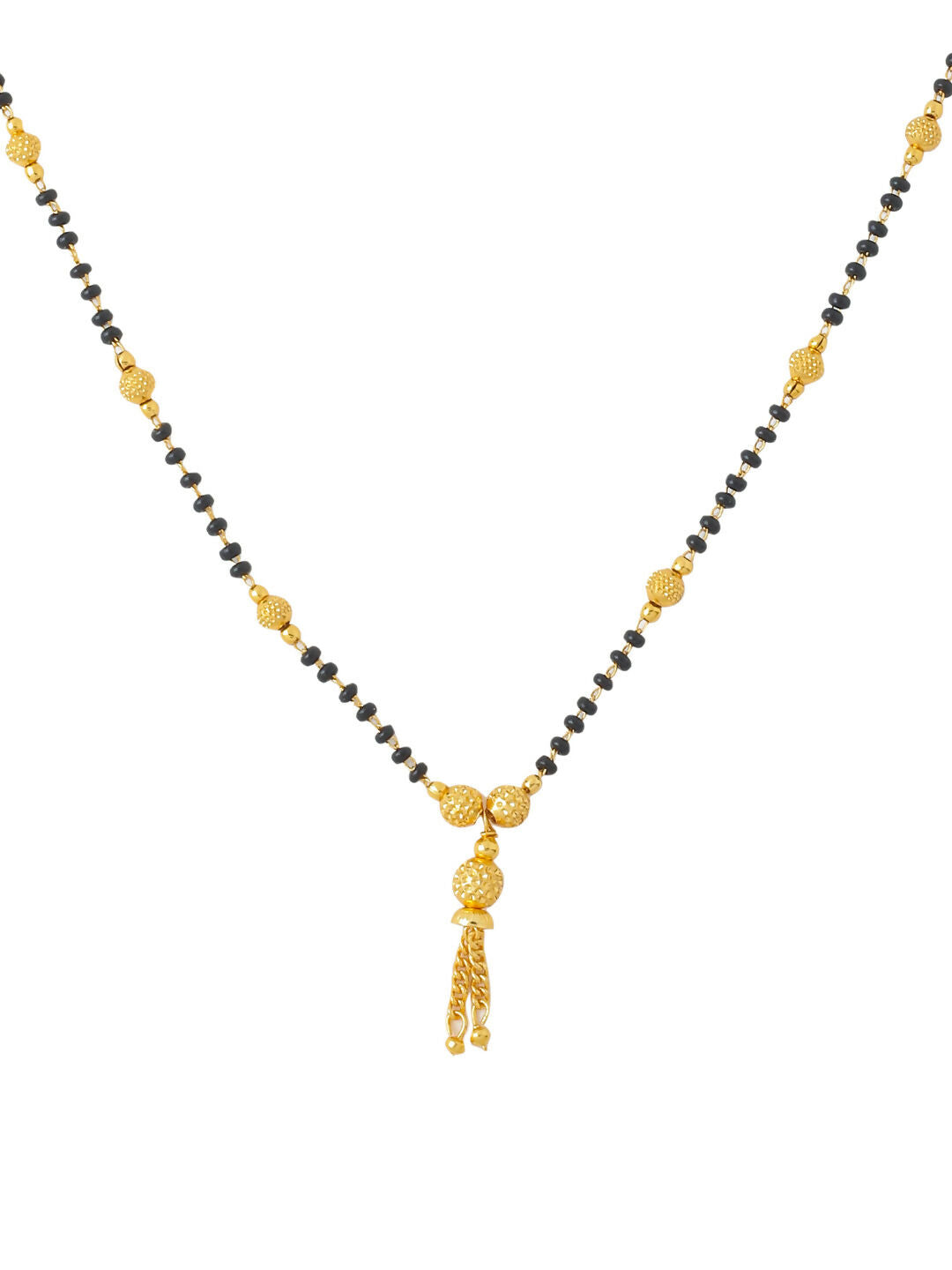 NVR Women's's Set of 2 Black Gold-Polished Beaded Mangalsutra With Ad Stone