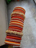 Pink & Orange Silk Threaded Pearl & Stone Bridal Wear Bangles Set | Grab2Buy