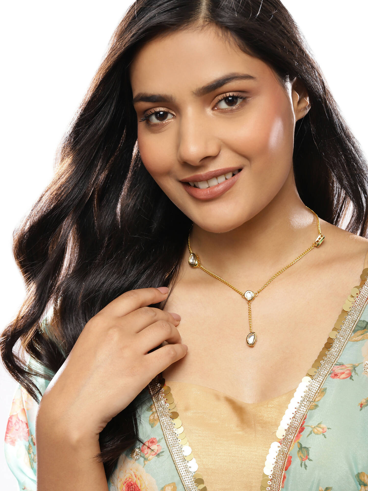Gold-Toned White Brass Gold-Polished Necklace - Ruby Raang | Grab2Buy