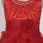 Asmaani Baby Girl's Red Color Satin Knee Length Frock (AS-DRESS-22140) | Grab2Buy