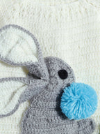 Chutput Kids Woollen Hand Knitted Full Sleeves Bunny Detail Cardigan For Baby Boys - Cream | Grab2Buy