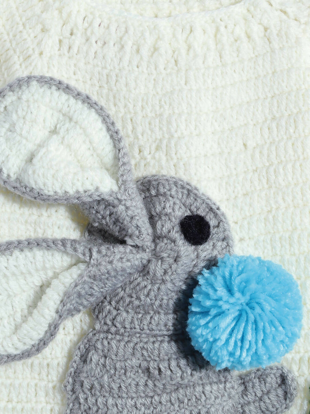 Chutput Kids Woollen Hand Knitted Full Sleeves Bunny Detail Cardigan For Baby Boys - Cream | Grab2Buy