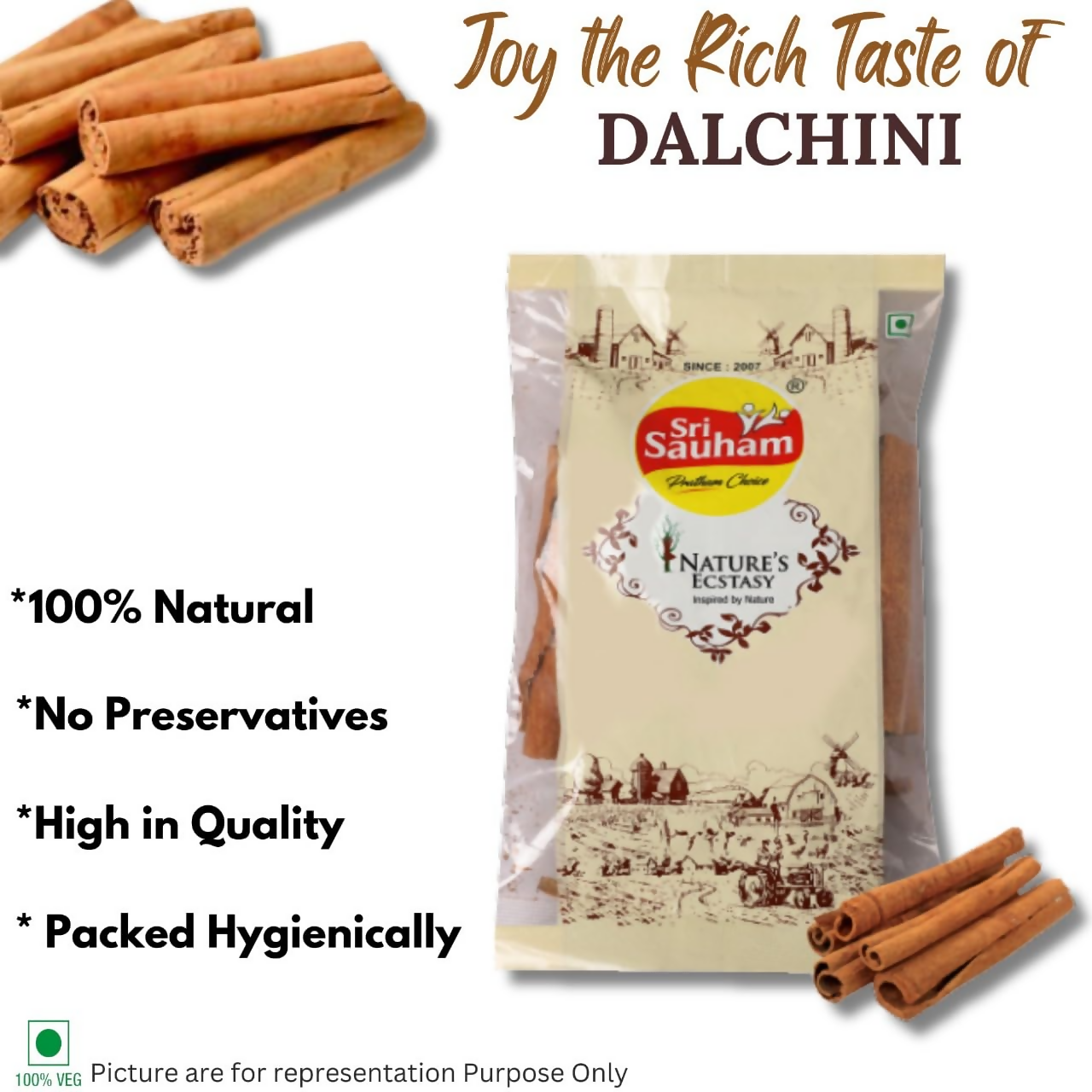 Sri Sauham Premium Cinnamon Stick (Dalchini) | Swadesiicart