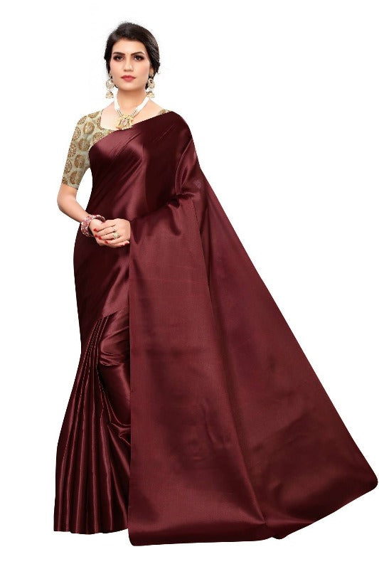 Vamika Maroon Satin Designer Saree (DUST MAROON) | Grab2Buy