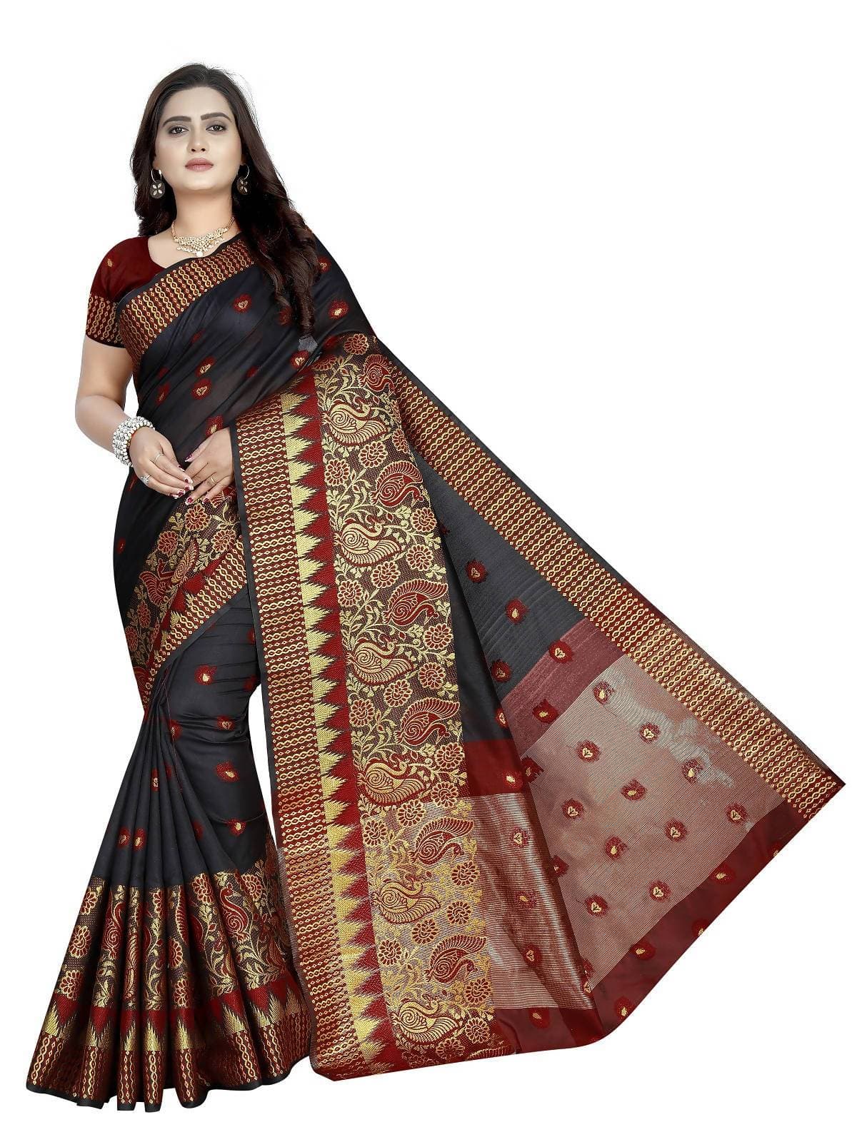 Vamika Banarasi Jaquard Black & Red Weaving Saree | Grab2Buy
