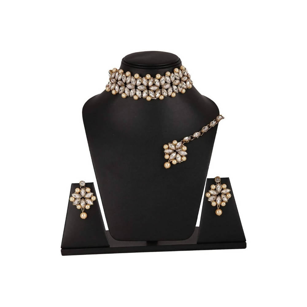Mominos Fashion Trendy Gold-Polished with Stone & Pearls Necklace Set | Grab2Buy