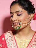 Gold-Polished White Green Kundan-Studded Pearl Beaded Nosepin - Ruby Raang | Grab2Buy
