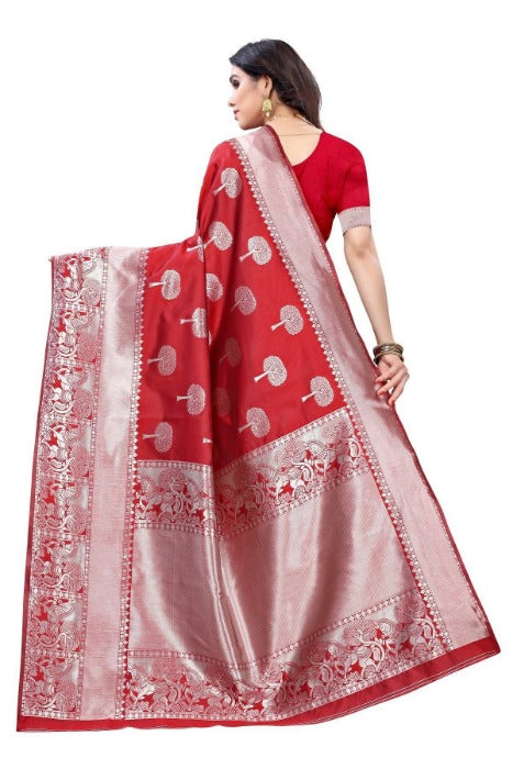 Vamika Banarasi Jacquard Weaving Red Saree (AMEE RED) | Grab2Buy