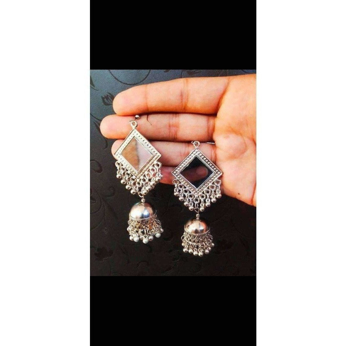 MS Fashion India Muskan Fancy Mirror work Silver Smart Earrings | Grab2Buy