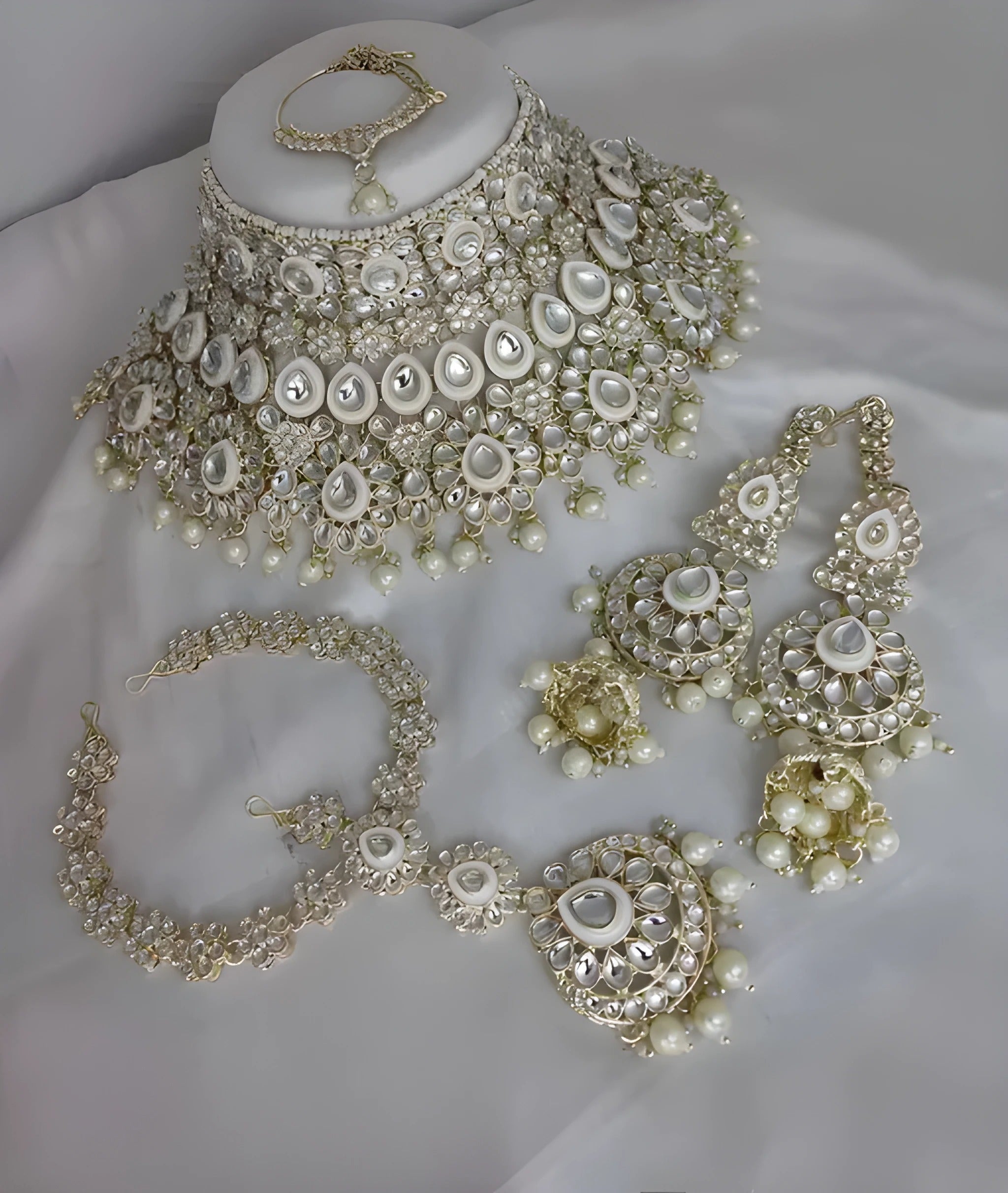 Jewel City Luxurious White Kundan Bridal Set - Complete Semi Wedding Jewelry Collection with Pearl Embellishments | Grab2Buy