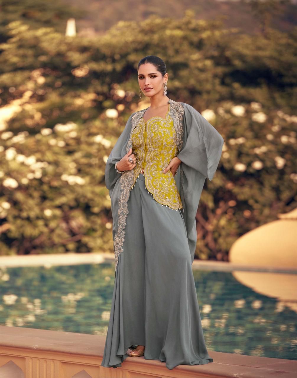 Aarshi Fashions Yellow Chinon Wedding Gowns | Grab2Buy