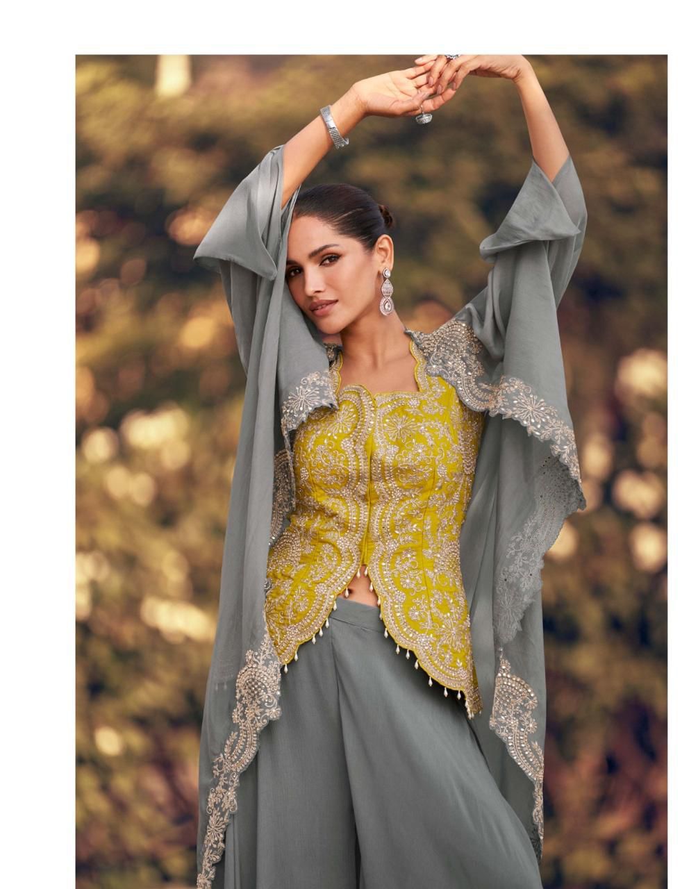 Aarshi Fashions Yellow Chinon Wedding Gowns | Grab2Buy