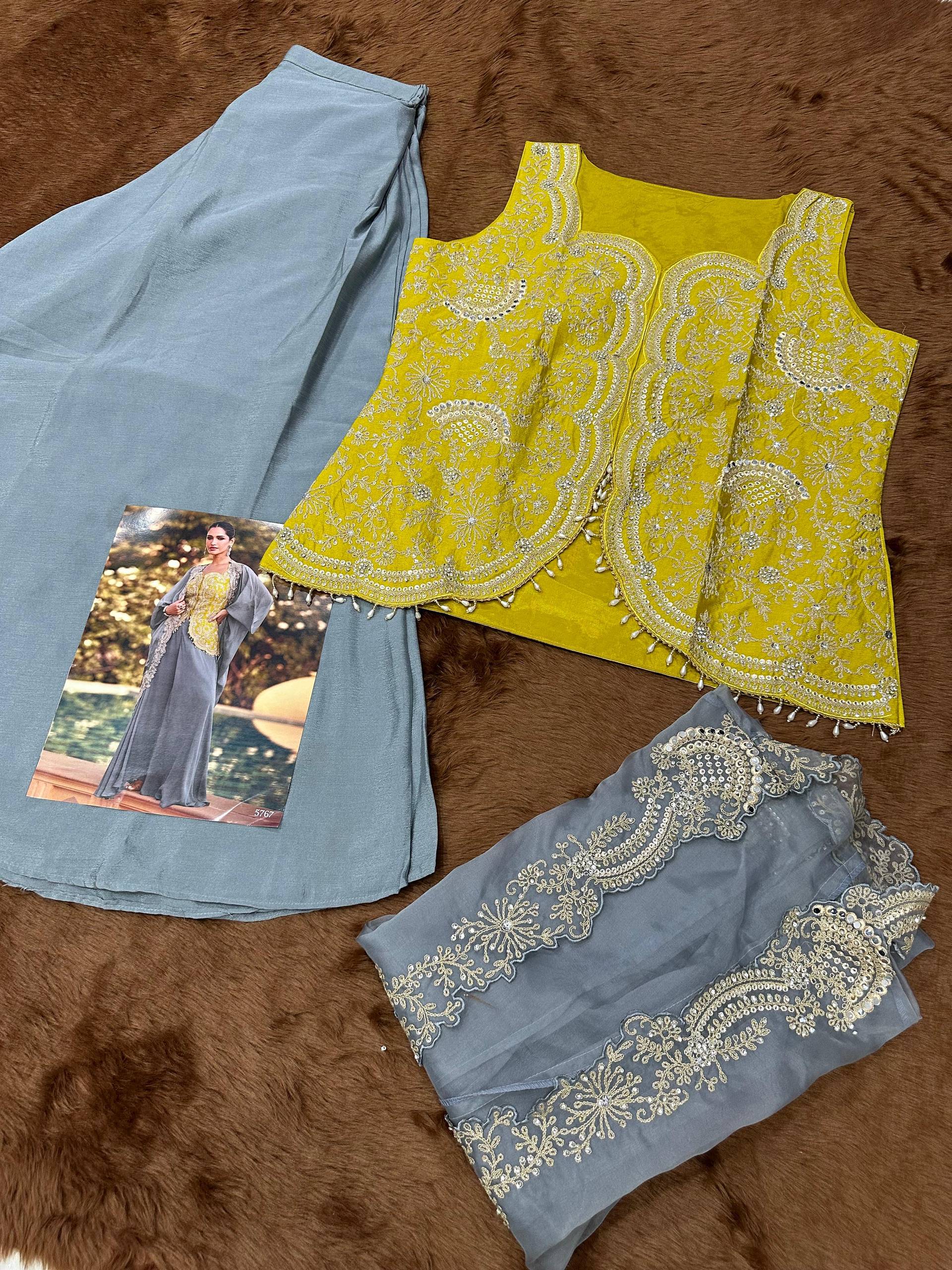 Aarshi Fashions Yellow Chinon Wedding Gowns | Grab2Buy