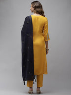Yufta Women Yellow Floral Embroidered Regular Kurta with Palazzo & With Dupatta | Grab2Buy