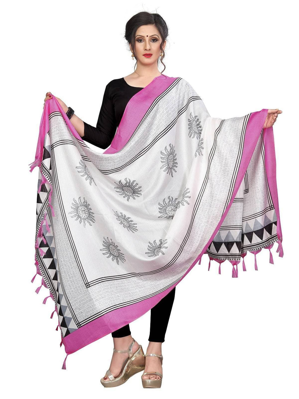 Vamika Pink-White Flower Printed Khadi Bhagalpuri Dupatta | Grab2Buy