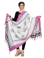 Vamika Pink-White Flower Printed Khadi Bhagalpuri Dupatta | Grab2Buy