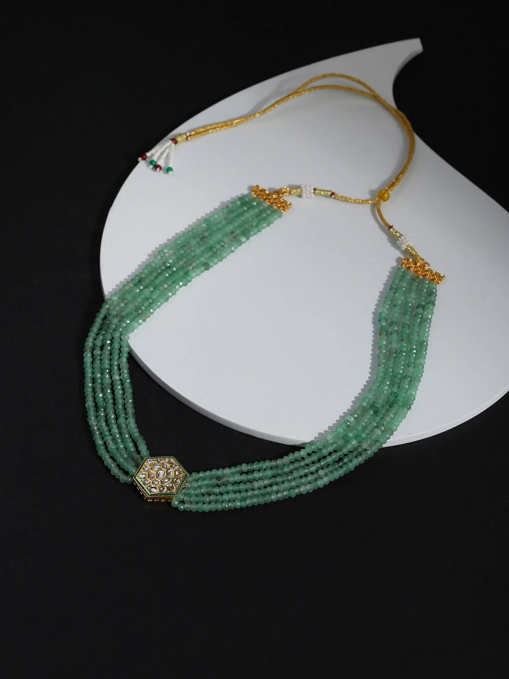 Green Gold-Toned Brass Gold-Polished Necklace - Ruby Raang | Grab2Buy