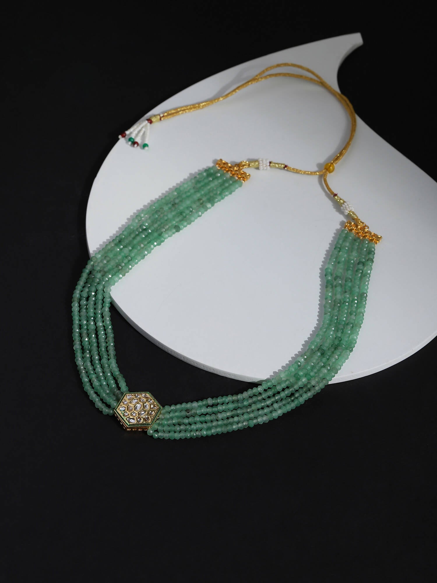 Green Gold-Toned Brass Gold-Polished Necklace - Ruby Raang | Grab2Buy