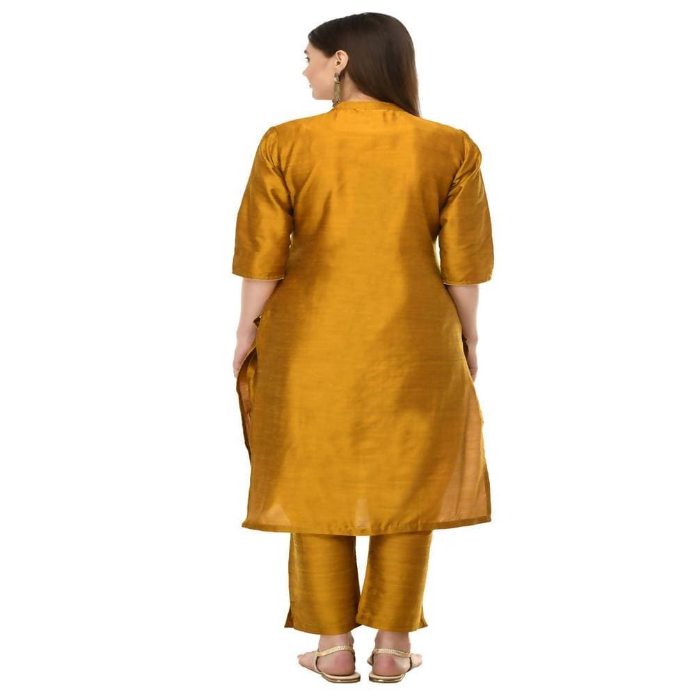 Lagi Women's Mustard Poly silk Straight Embroidred Kurta Pant (RO116C) | Grab2Buy