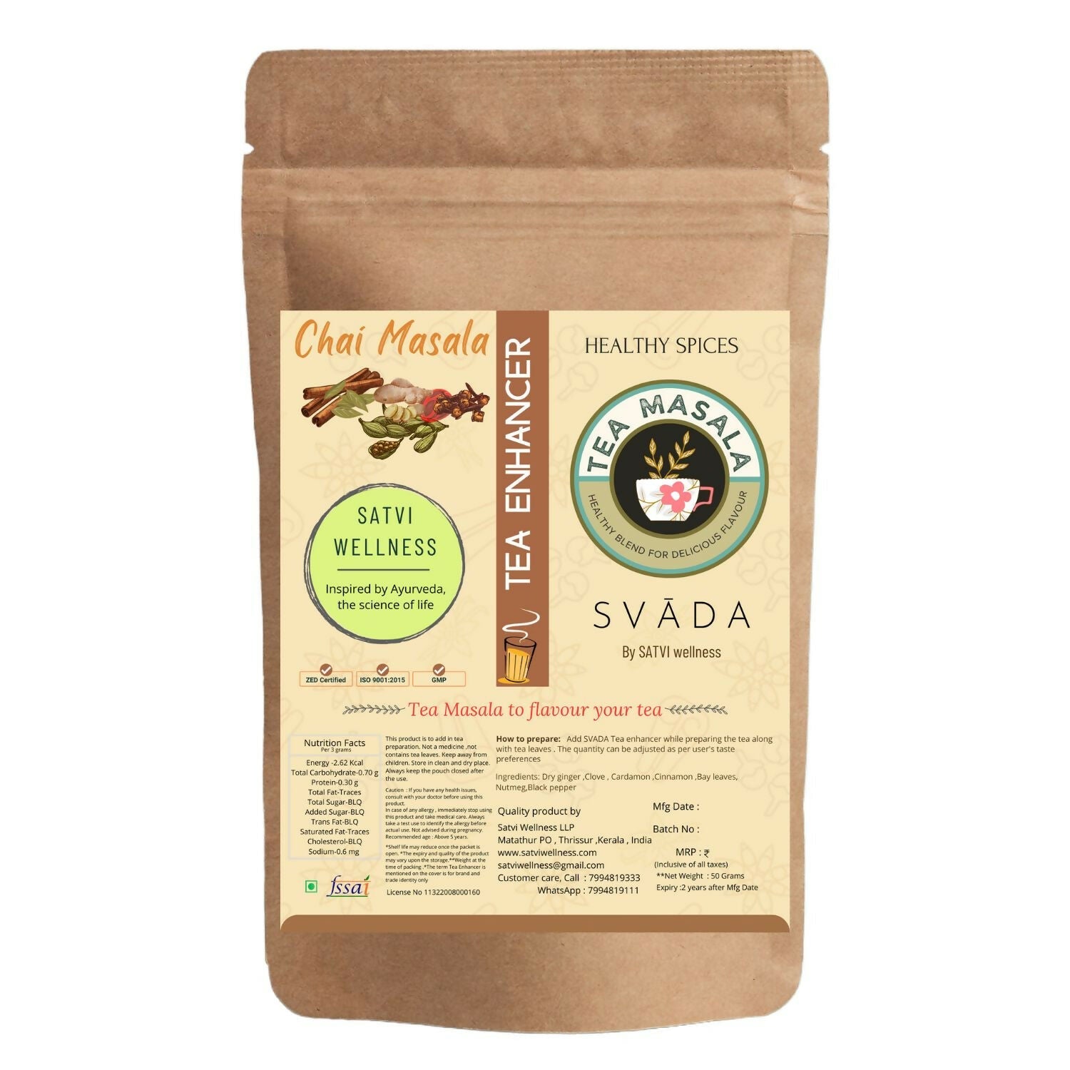 Satvi Wellness Tea masala | Indian Chai Masala | Tea Enhancer | Ginger tea mix