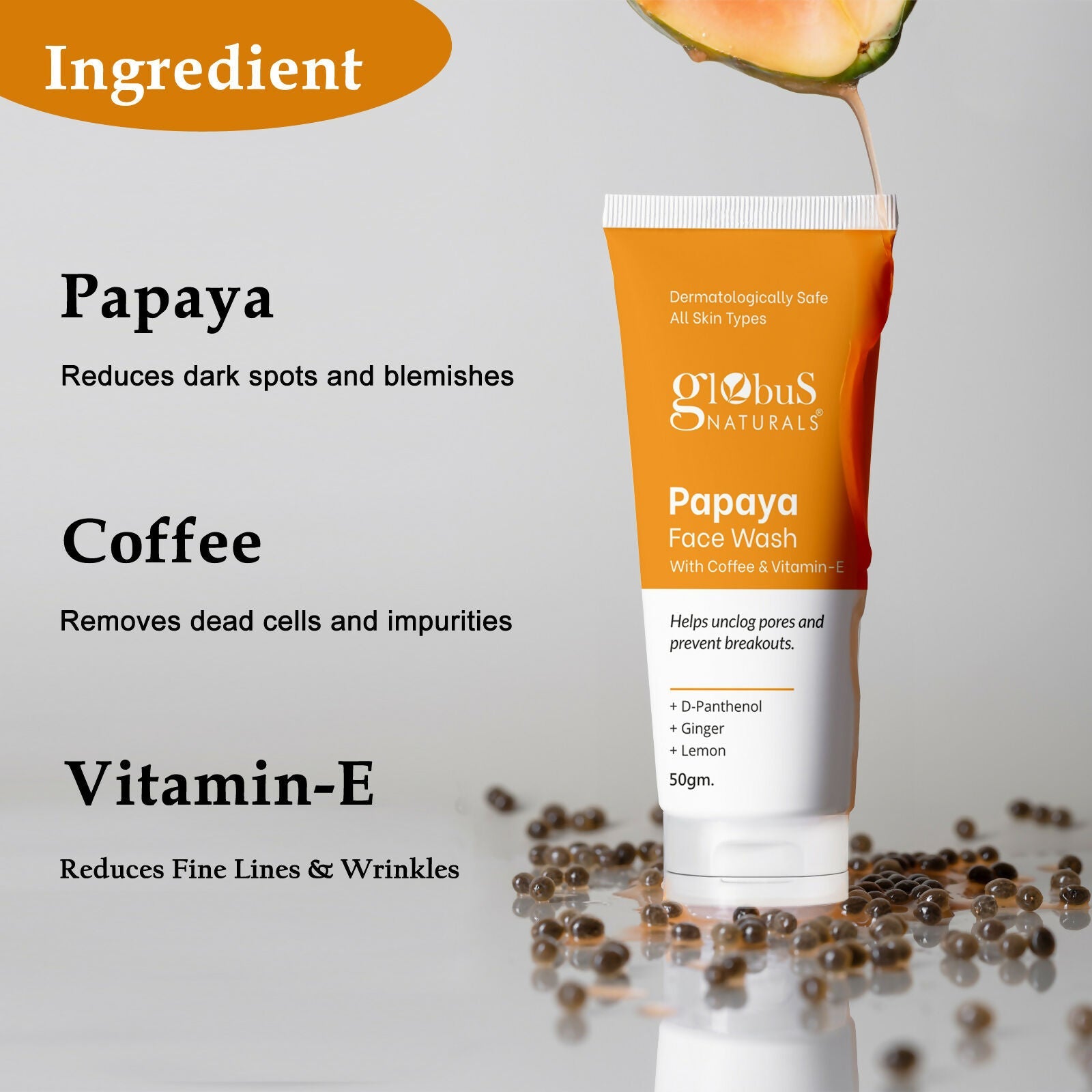Globus Naturals Papaya Face Wash with Coffee & Vitamin-E | Grab2Buy