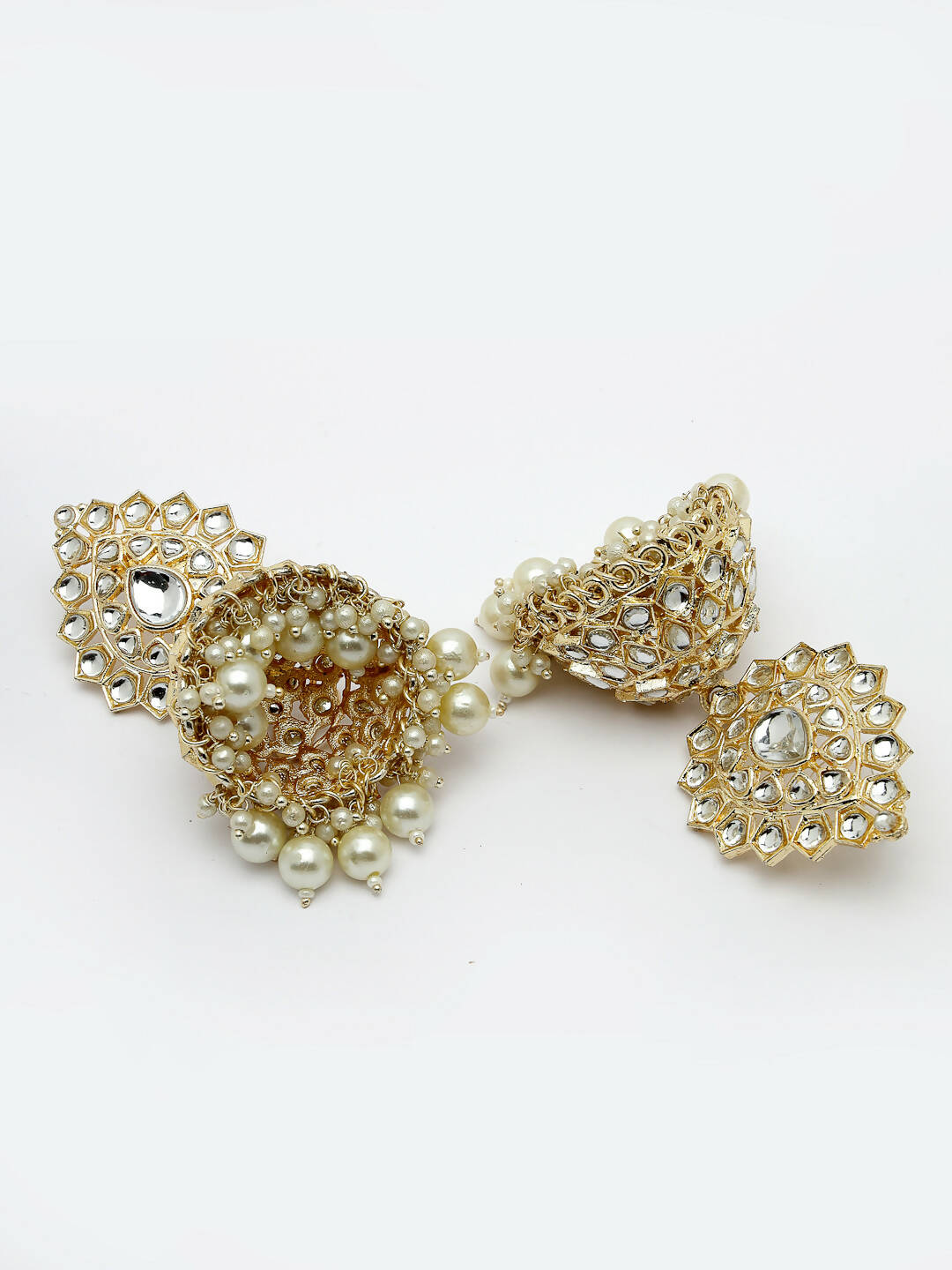 NVR Women Gold-Polished Handcrafted Kundan Jhumka Earrings | Grab2Buy