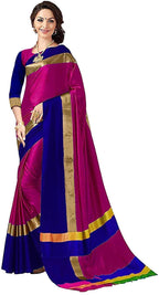 Vamika Pink and Navy Blue Cotton Silk Weaving Saree (Shreeji Pink Blue) | Grab2Buy