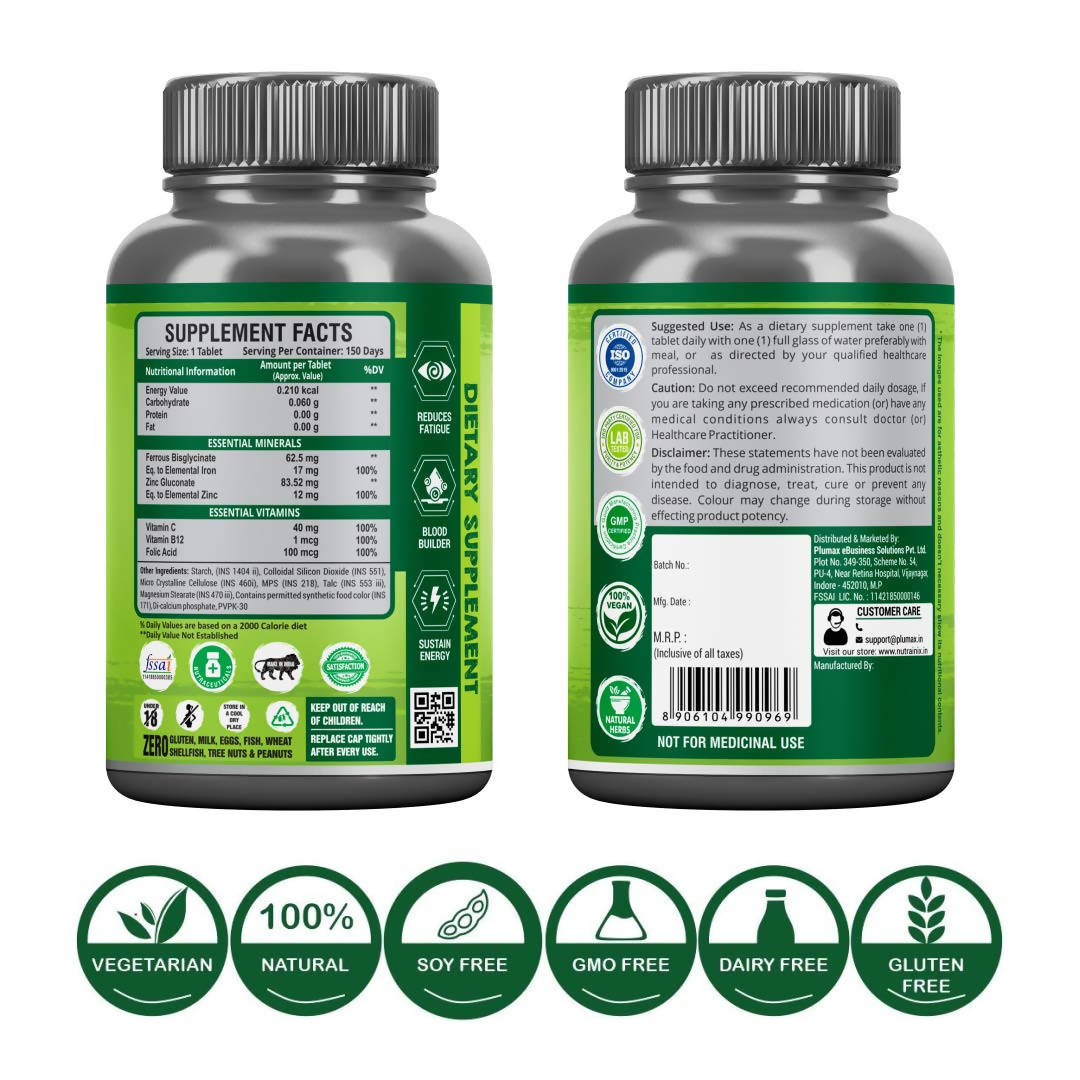 Nutrainix Chelated Iron Vitamin C Folic Acid & Zinc Tablets | Grab2Buy