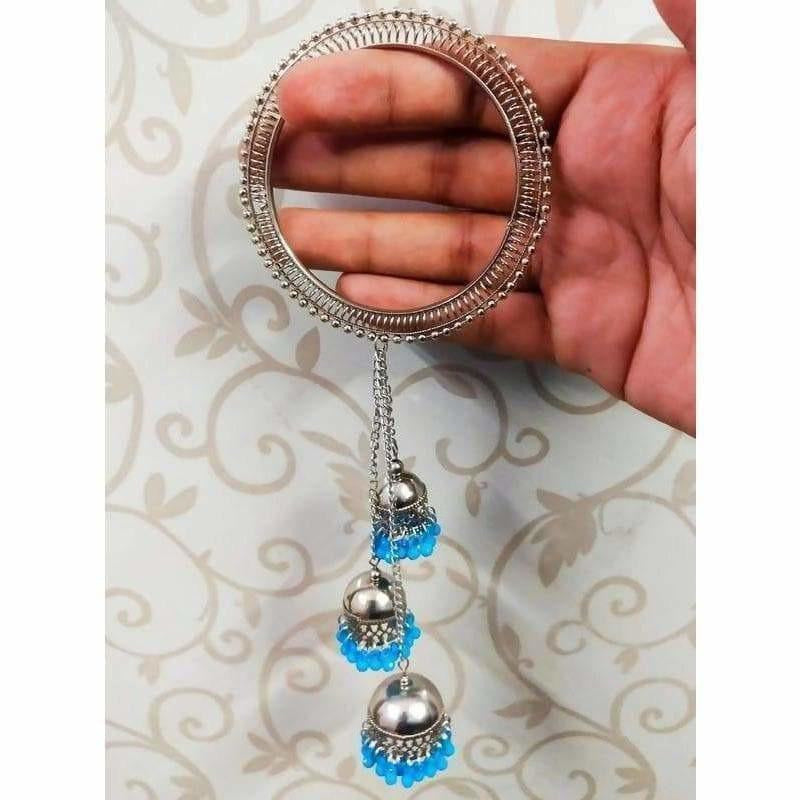 MS Fashion India Silver Color Latkan Bangles With Blue Pearls Jhumkas | Grab2Buy