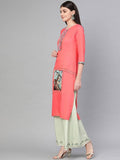 Yufta Women Pink Quirky Embroidered Straight Kurta | Grab2Buy