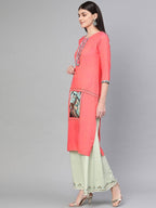 Yufta Women Pink Quirky Embroidered Straight Kurta | Grab2Buy