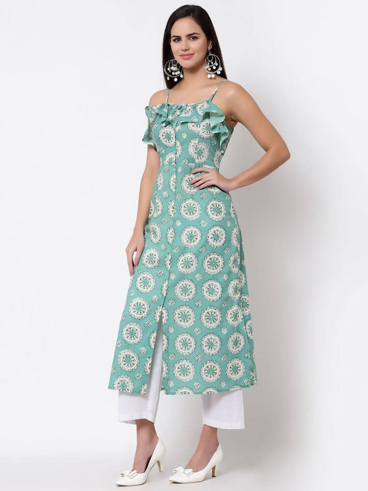 Myshka Women's Blue cotton Printed Sleeveless S Casual Dress | Grab2Buy