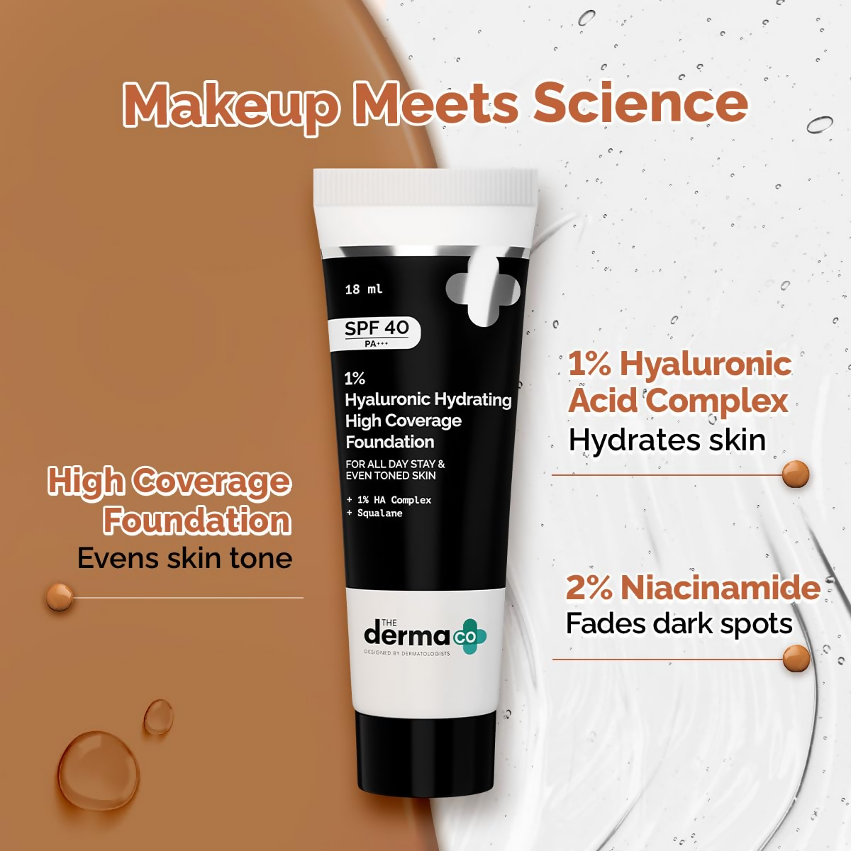 The Derma Co 1% Hyaluronic Hydrating High Coverage Foundation With SPF 40 PA+++ - 01 Ivory - Limited Time Offer | Grab2Buy