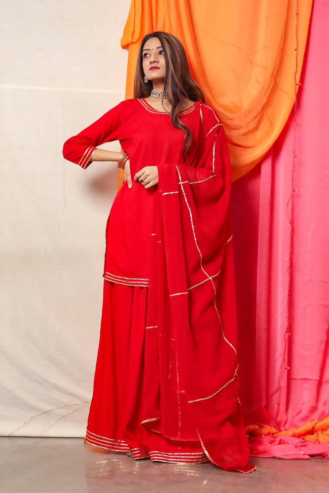 Cheera Red Kurta Palazzo Dupatta set | Grab2Buy