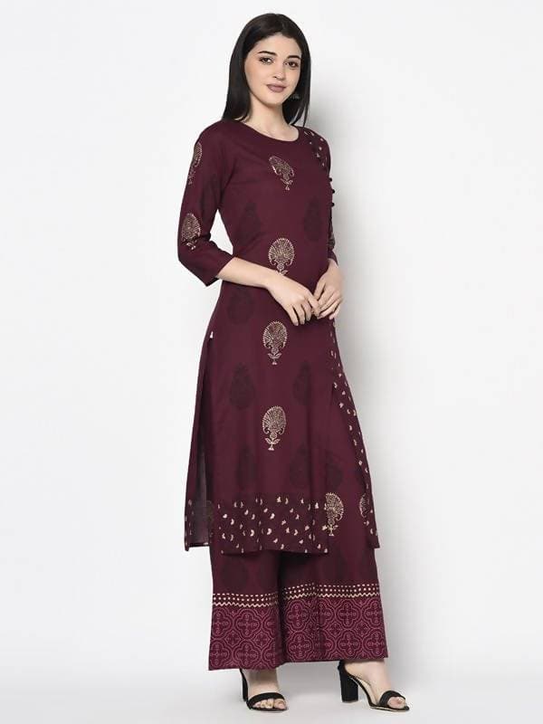 Aniyah Rayon Wine Color Block Print Straight Kurta (AN-175K) | Grab2Buy