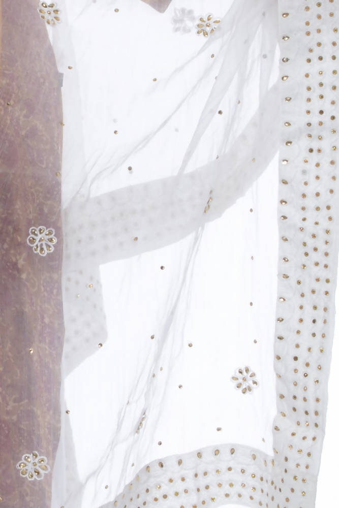 Mominos Fashion White Orgenza Nug Embroidery Dupatta | Grab2Buy