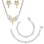 AanyaCentric Gold-Polished Mangalsutra Pendant Earring Set & Silver Plated Anklet